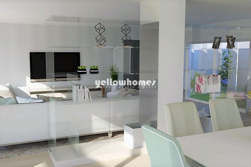 Moradia moderna de três quartos em construção